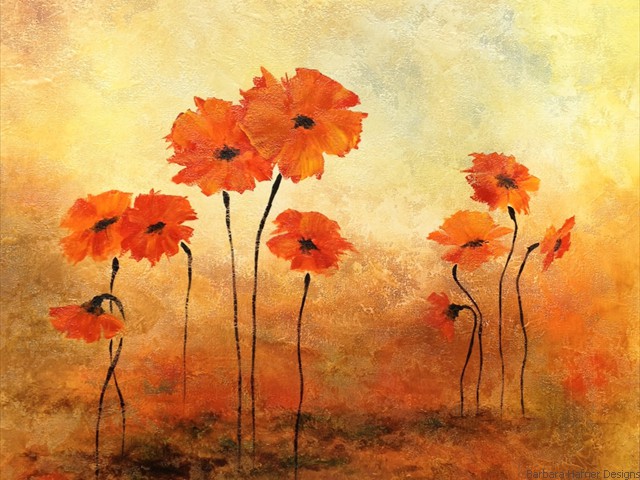 Old World Poppies<br/>24" x 24"<br/>Barbara Hafner