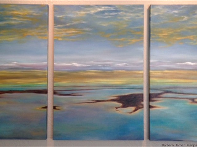 Cruising at Altitude Tryptich<br/>72" x 36"<br/>Barbara Hafner