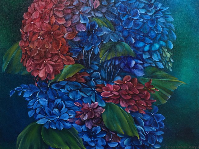 Teal Hydrangea<br/>20" x 20"<br/>Maxine Gillilan