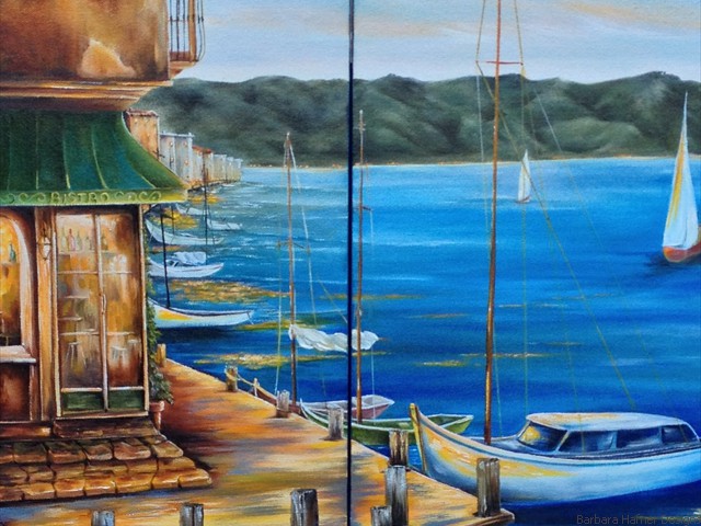 Waterfront Bistro Dyptych<br/>20" x 30"<br/>Maxine Gillilan